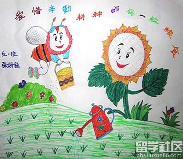 小学生节约粮食的画