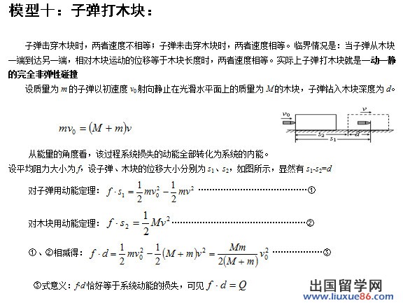 北京高考常用24个物理模型：子弹打木块