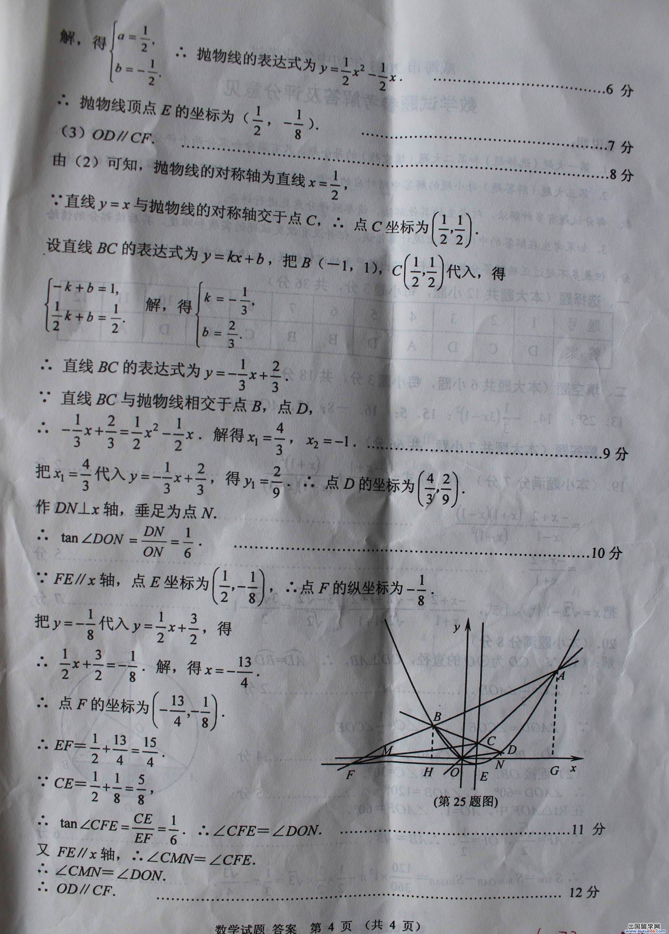山东威海2013年中考数学答案（图片版）
