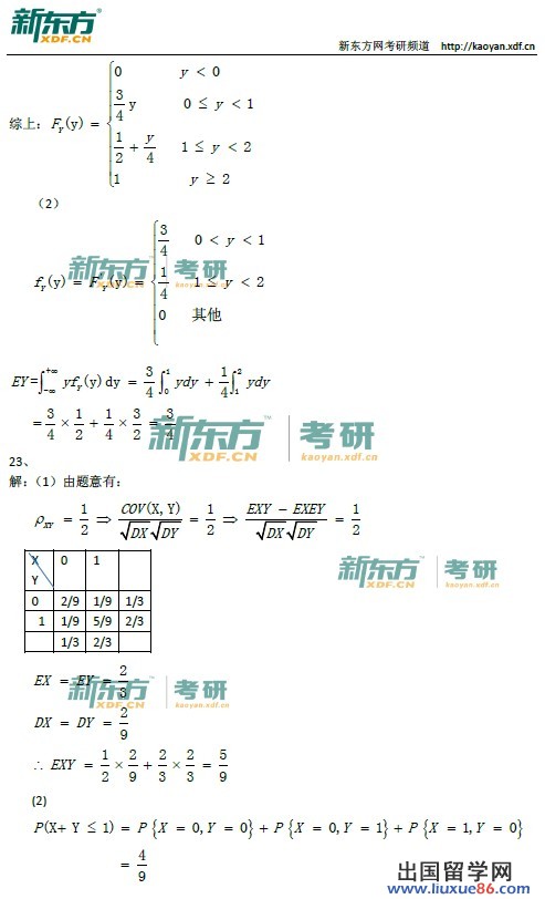 2014考研数学三答案（新东方图片版）