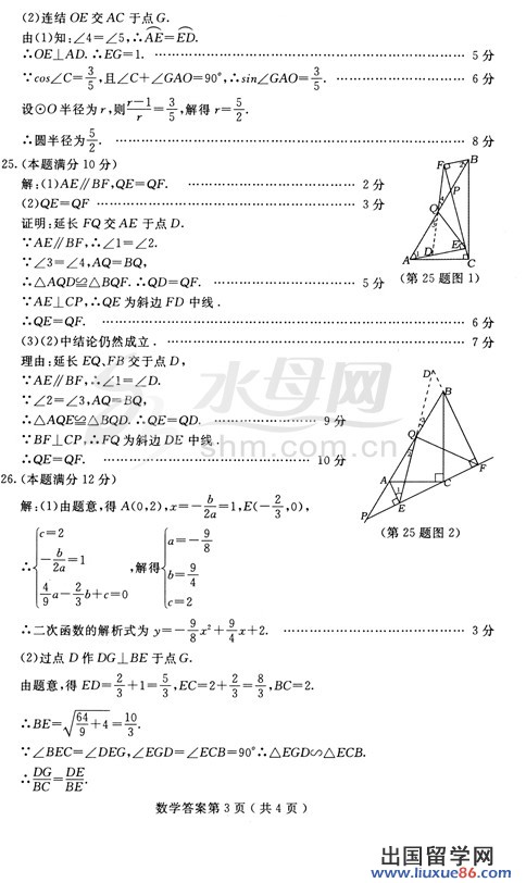 山东烟台2013年中考数学答案（图片版）