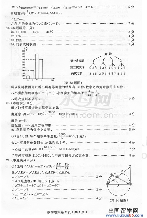 山东烟台2013年中考数学答案（图片版）