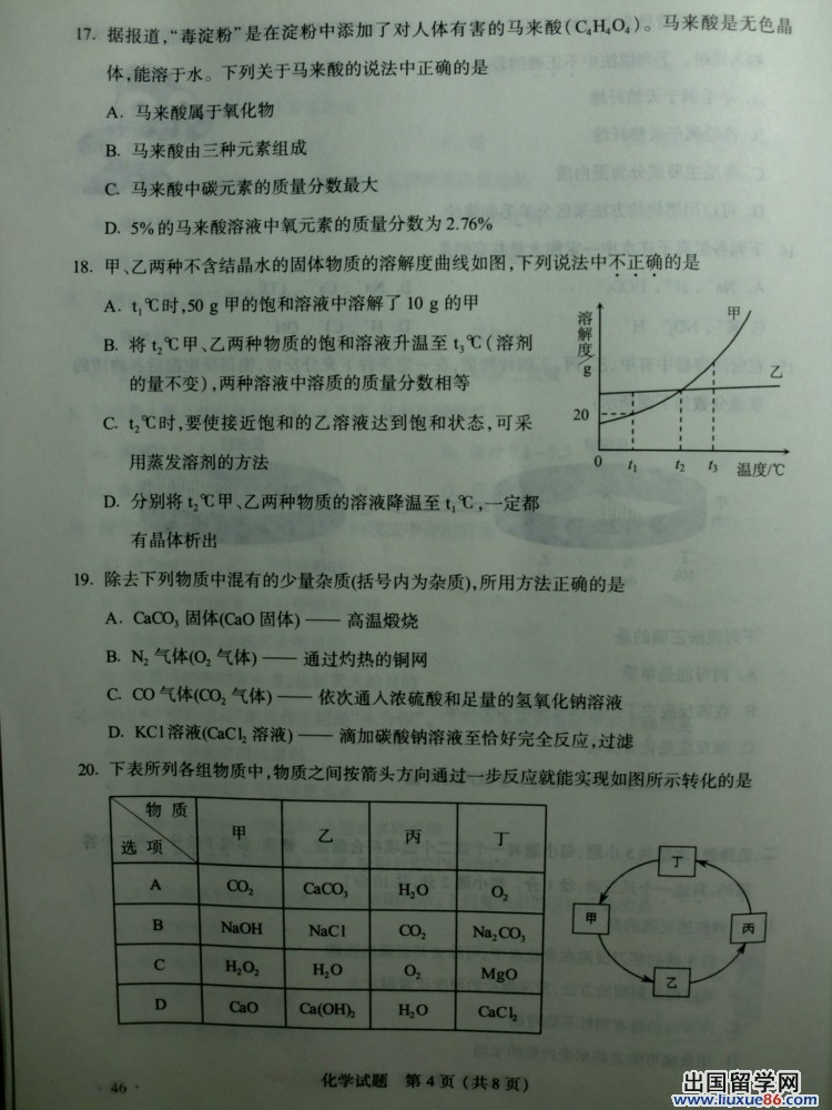 江苏南京2013年中考化学试题（图片版）