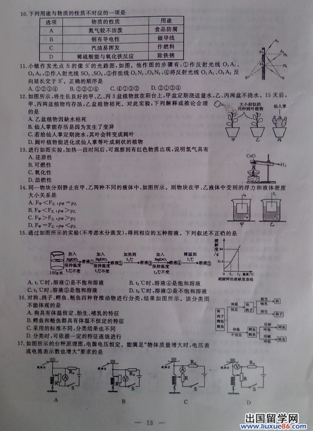 浙江绍兴2013年中考化学试题（图片版）