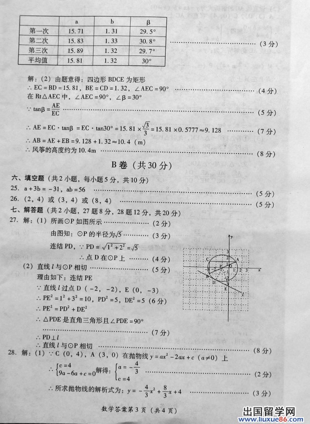 四川凉山2013年中考数学答案（图片版）