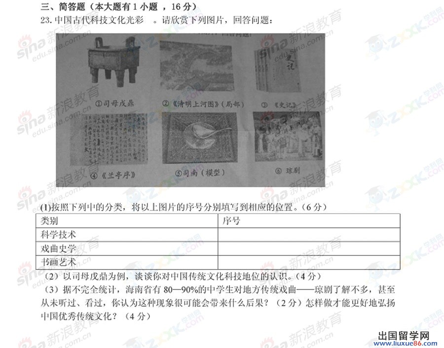 海南省2013年中考历史试题（图片版）