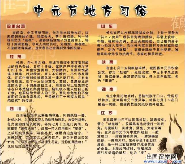 全国各地中元节的习俗