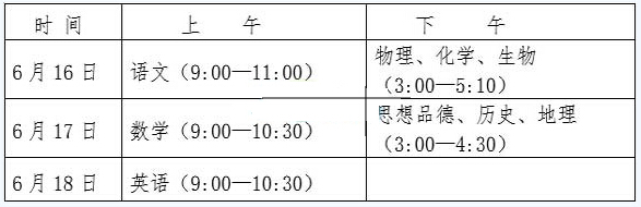 广东梅州中考时间安排