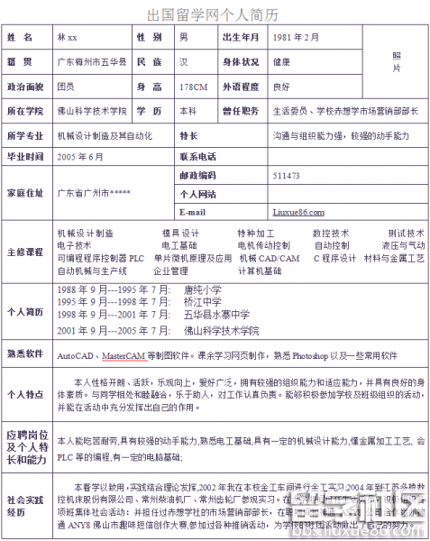 2016畢業生個人求職簡歷表格樣板