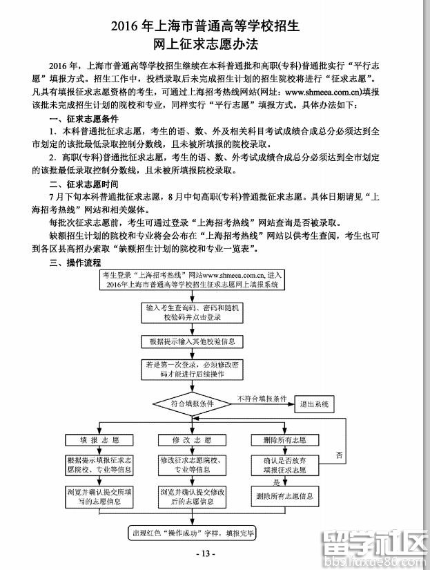 2016上海普通高等学校招生网上征求志愿办法