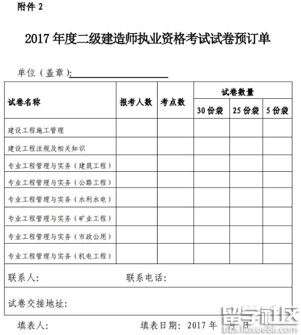 浙江关于2017年度二级建造师执业资格考试相关工作的通知