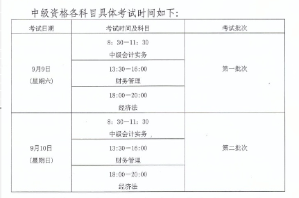西藏2017年中级会计职称考试时间安排