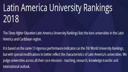 2018THE拉丁美洲大学排名Top50