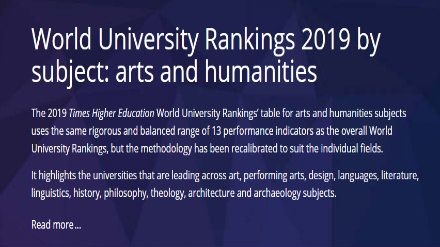 2019泰晤士世界大学排名 艺术人文专业