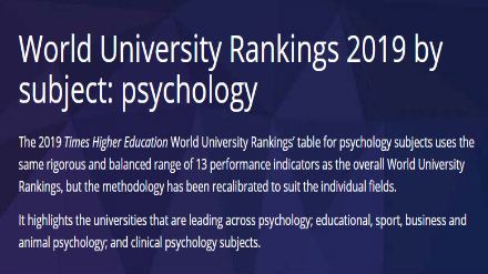2019泰晤士世界大学心理学专业排名（完整版）