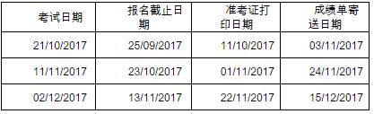 2017年10-12月用于英国签证及移民的雅思考试开放报名