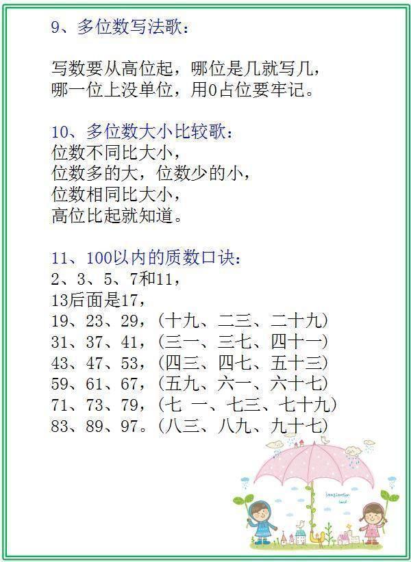 小学数学基础知识点顺口溜