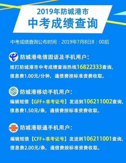 2019年广西防城港中考成绩查询入口已开通(学习和短信查分)