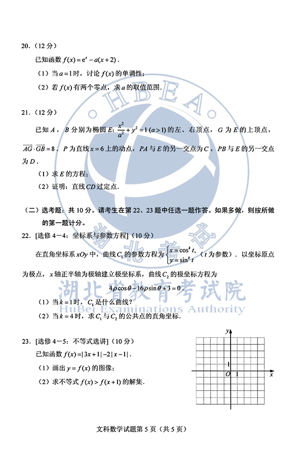 2020全國卷1高考文科數學試卷及參考答案